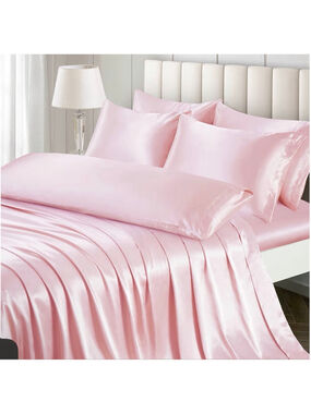 NEW Bed Sheet Set King Size Luxury Silky Blush Pink Satin